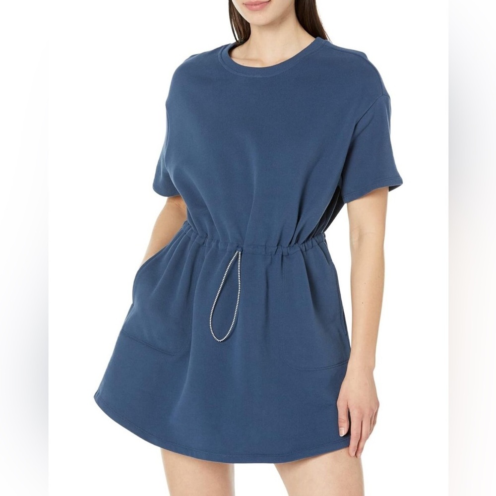 UGG Soft Anisha French Terry Dress Sz S Navy Sky Cozy Lounge Logo Casual Dress